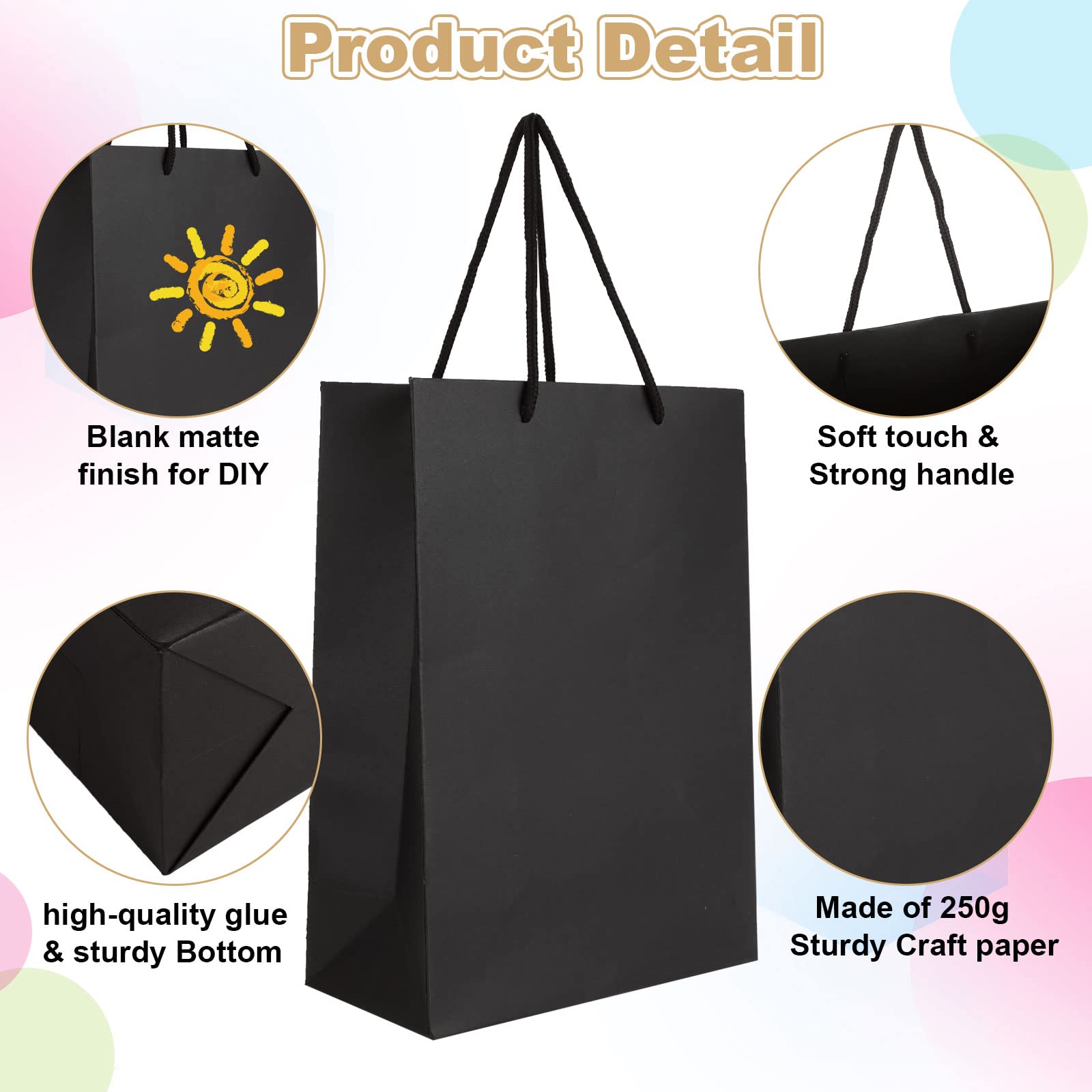 50 Stück Schwarze Geschenktüten Mit Griffen – Mittlere Größe 20x10x26 Cm, Aus Papier