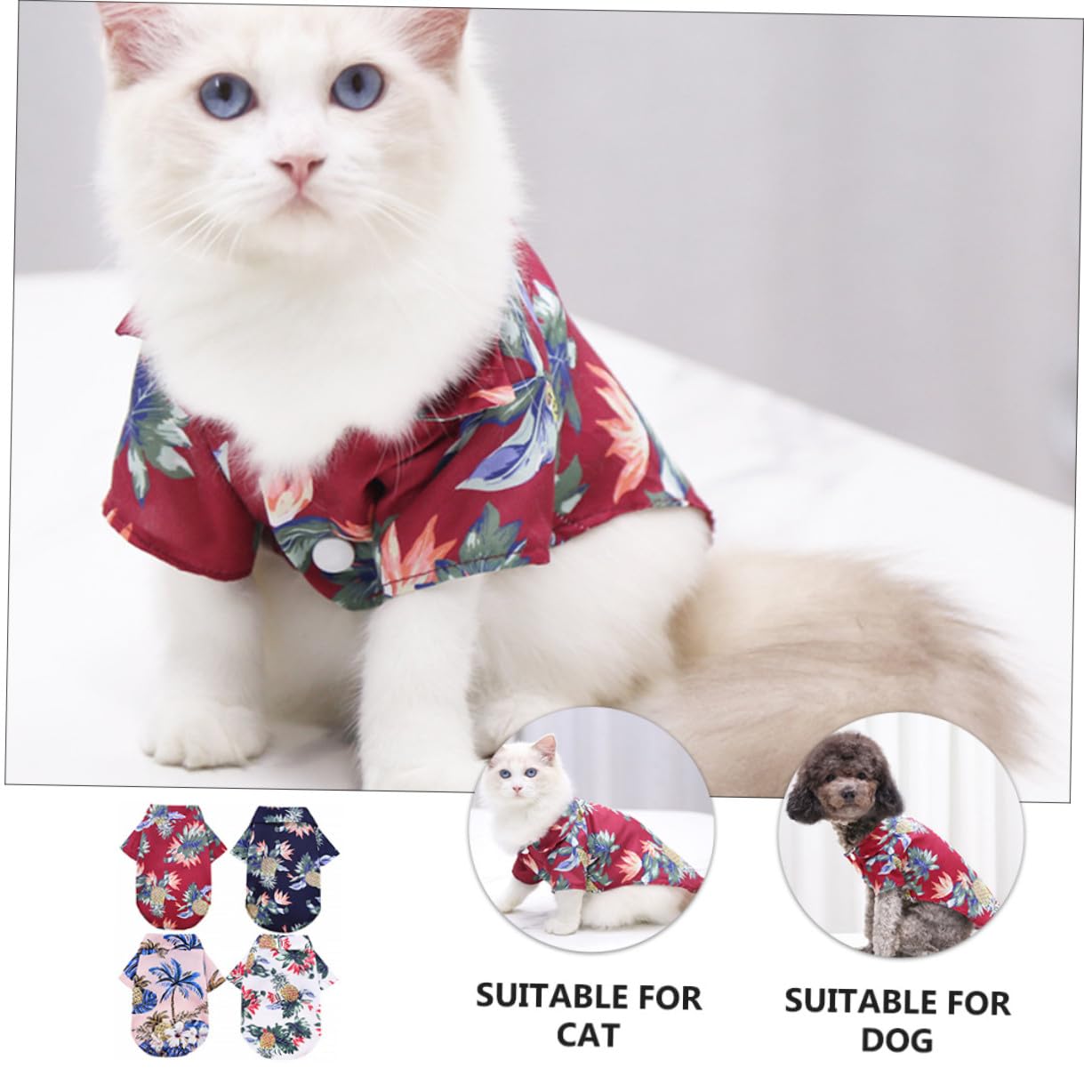 Camisa Hawaiana para Perros y Gatos, 4 Piezas XS Colores Marino, y Burdeos, Poliéster Transpirable y Cómodo para Playa, Verano y Fiestas