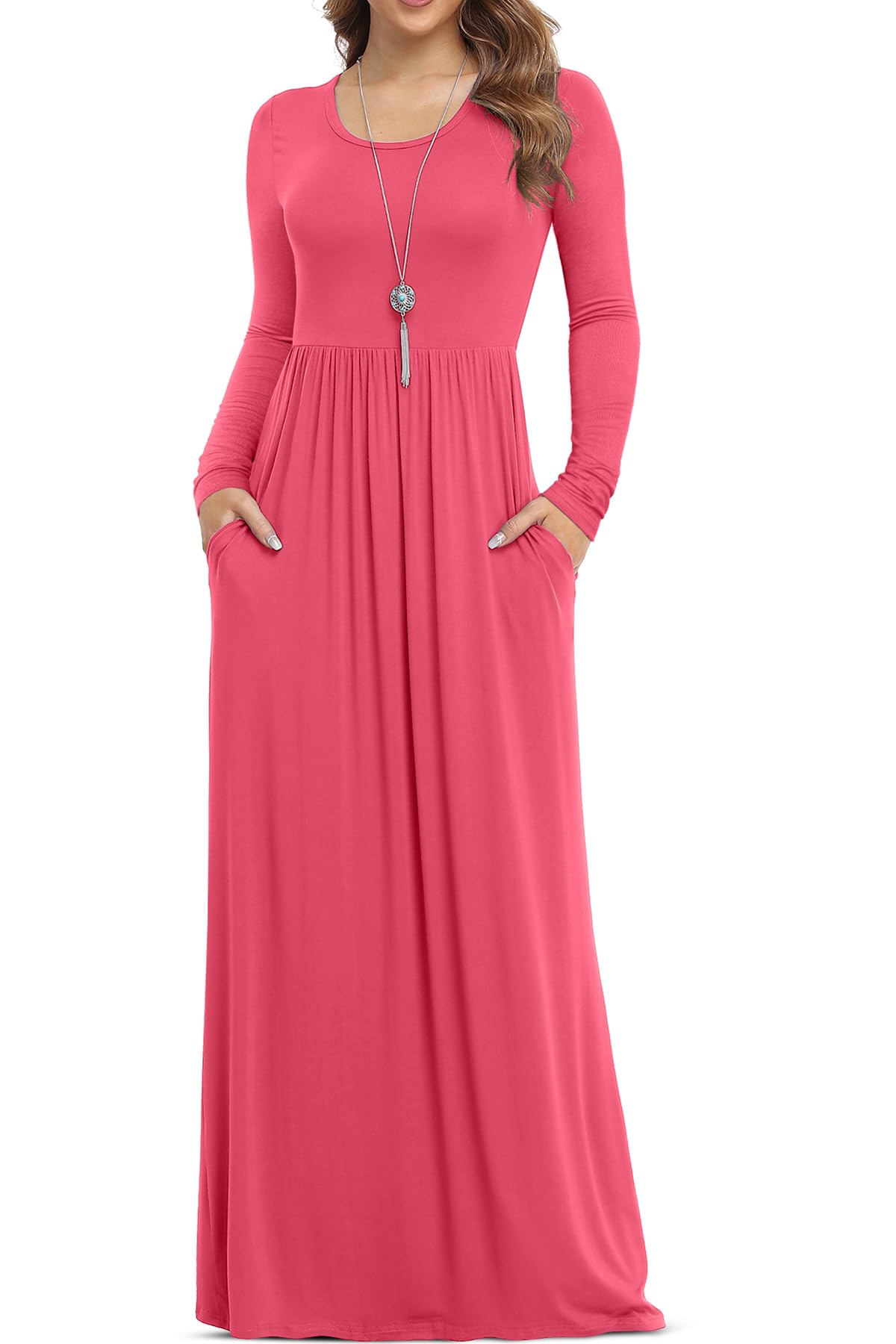 Women's Long Sleeve Loose Plain Maxi Dresses Casual Long Dresses with Pockets