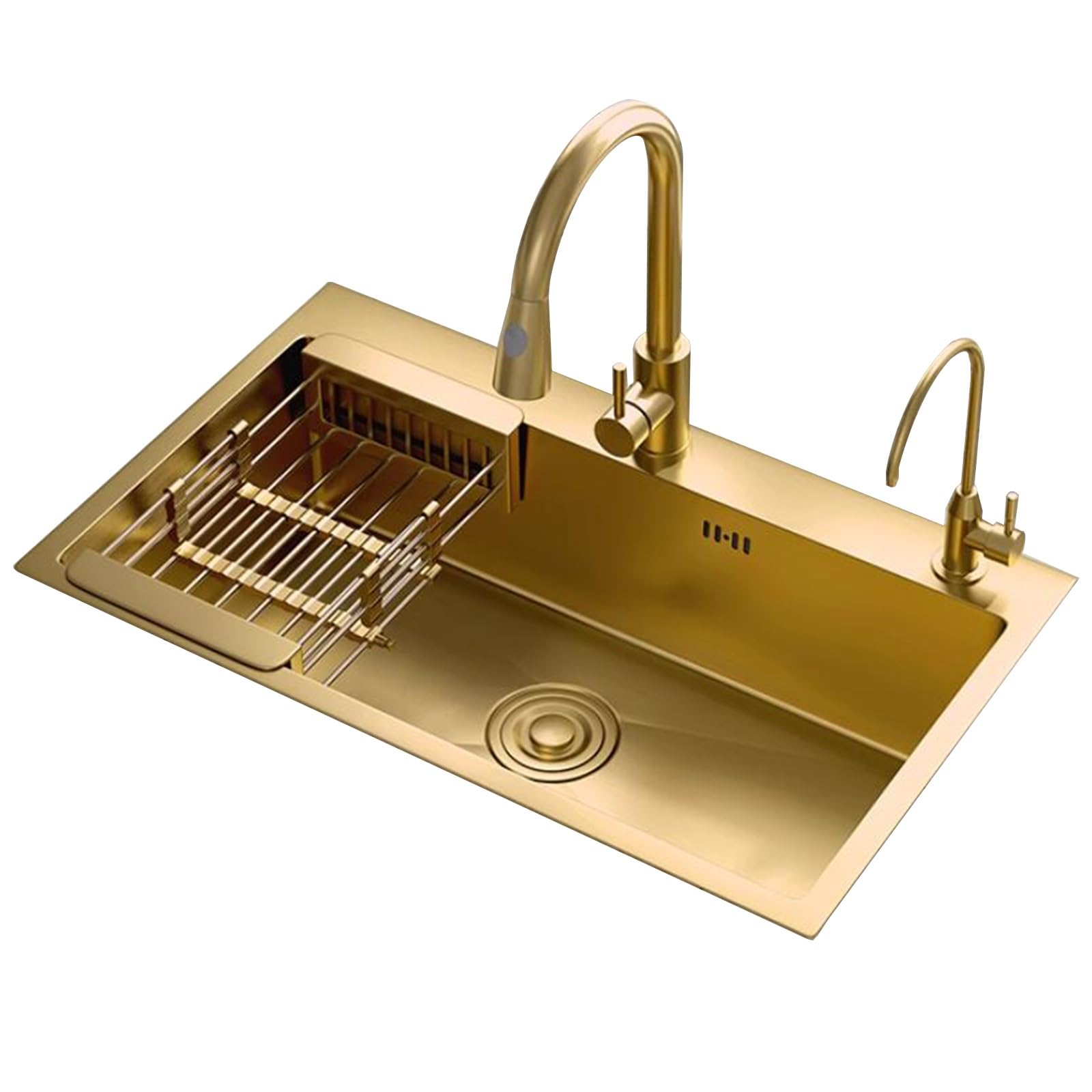Fregadero de acero inoxidable dorado para cocina con cesta de drenaje, lavabo para lavavajillas para cocina, apartamento, restaurante, fregaderos de un solo seno de varios tamaños, fregaderos para pi