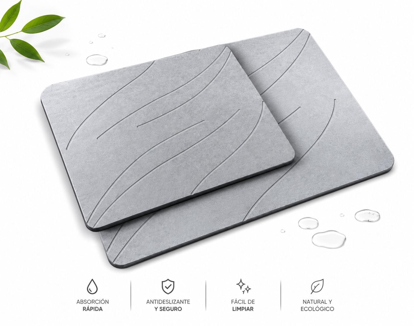 Alfombra Diatomita Baño | ZenStone Duo Pack 2 Tamaños | Secado Rápido, Alta Absorción, Antideslizante, Antibacteriana | Incluye Lija