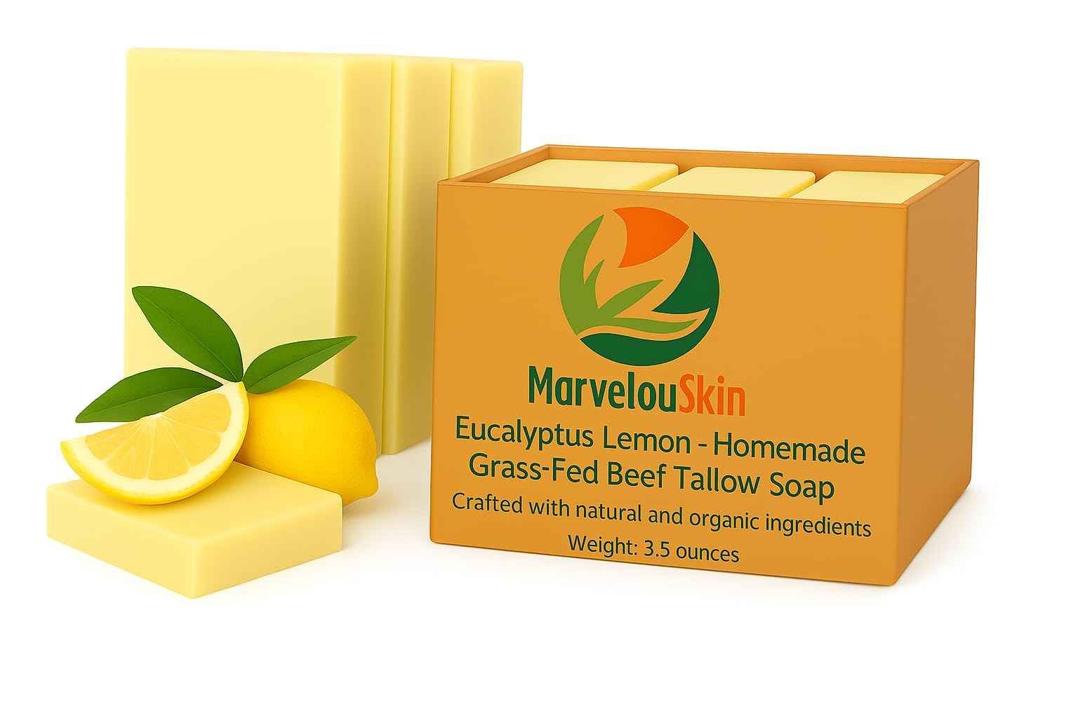 Eucalyptus Lemon Tallow Soap – Grass-Fed Bar with Essential Oil – Fresh & Naturally Energizing – 3 Pack