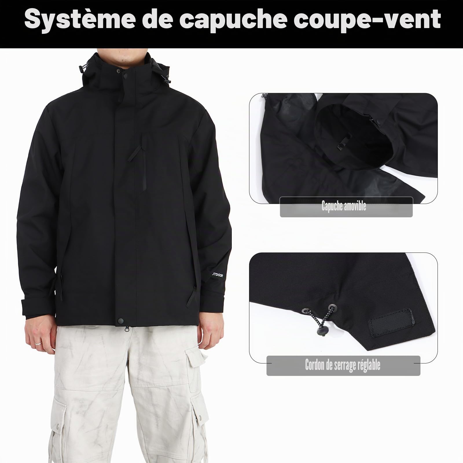 Trench Coat d’extérieur Imperméable léger pour Hommes Veste de Pluie Veste à Capuche de Trekking Coupe-vent pour la Randonnée et les Sports de Montagne