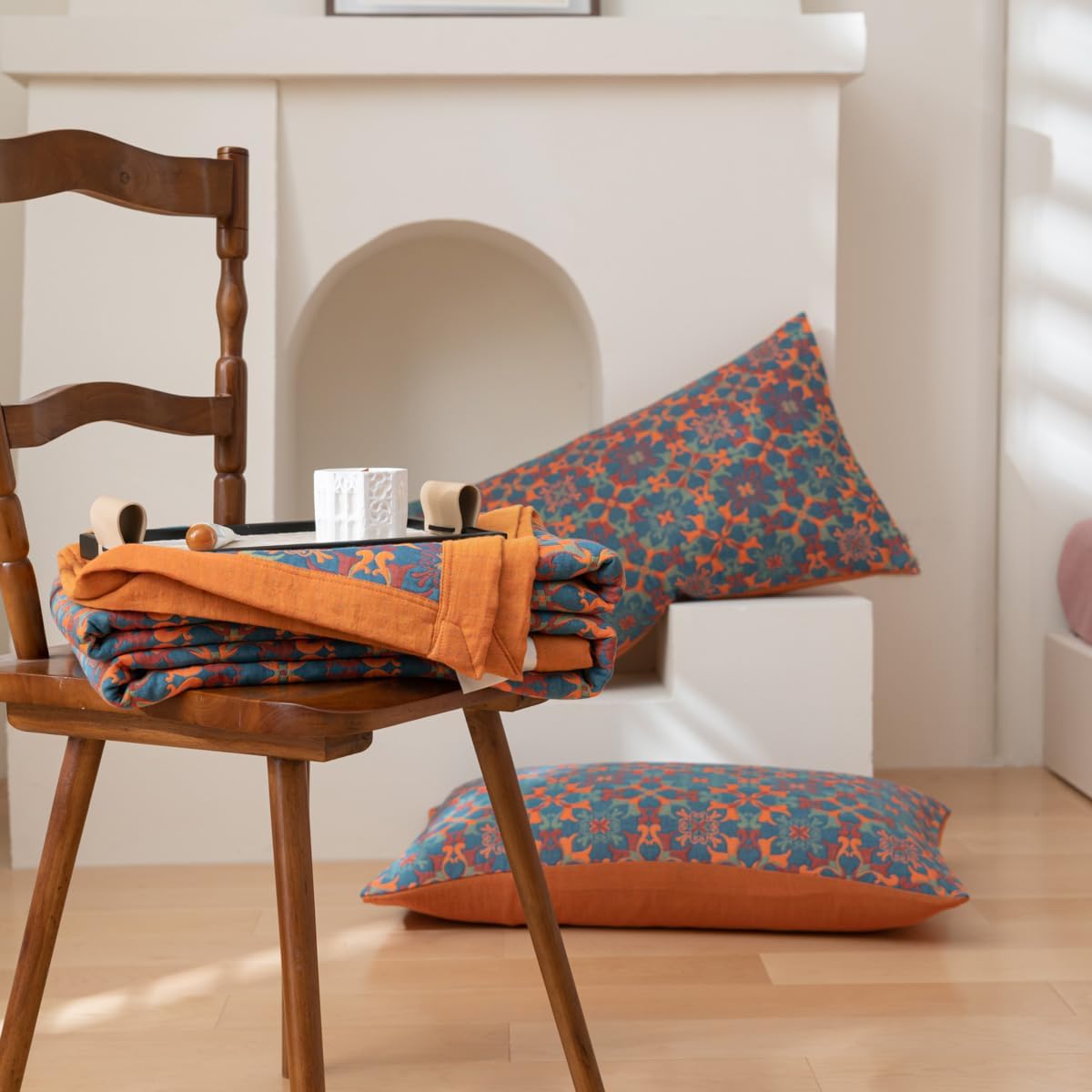 100% Cotton Muslin Pillow Shams Set of 2 Jacquard Bohomian Mandala Floral Pillow Covers, Soft 3 Layers Gauzy Reversible Pillow Protectors, 20"x30"