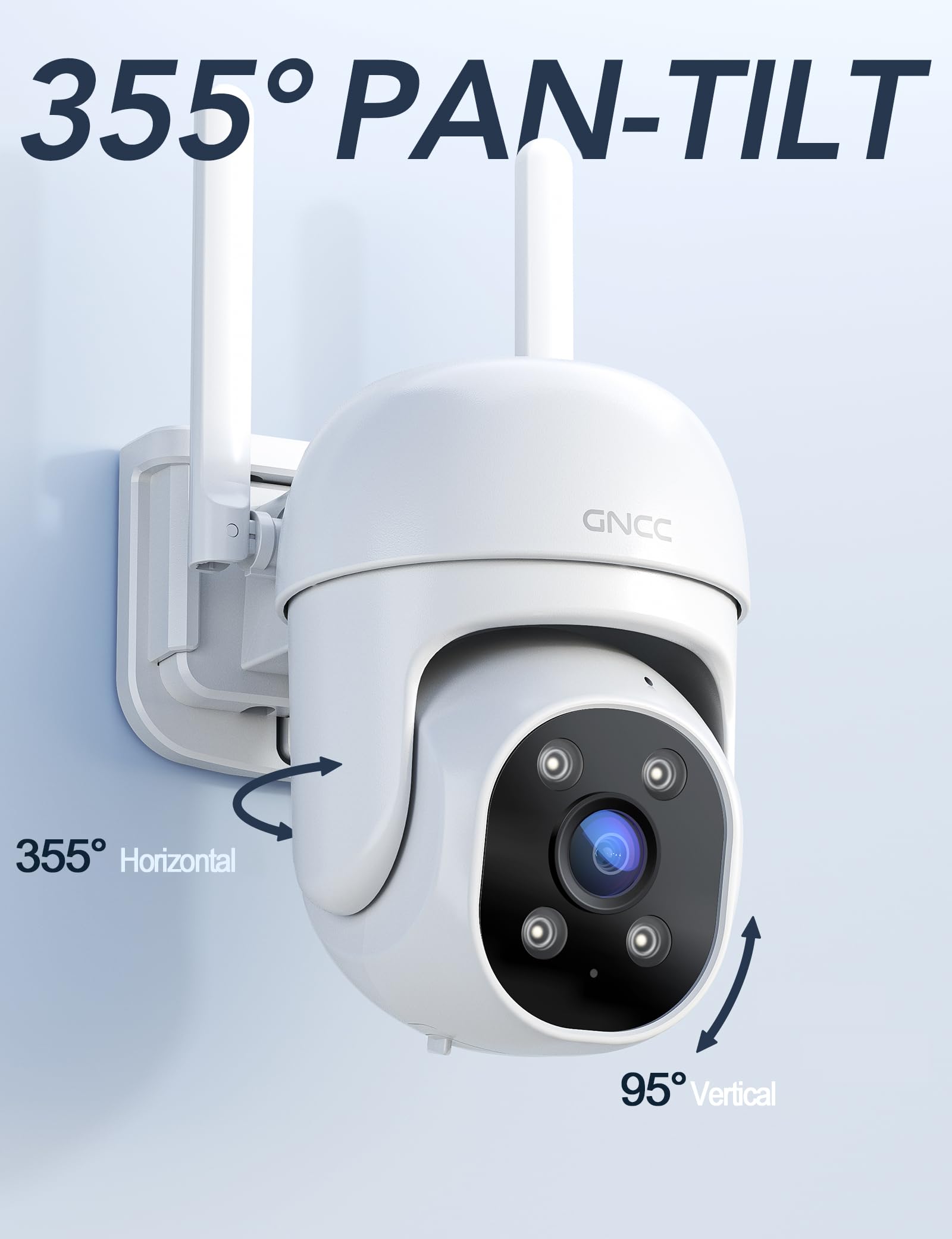 GNCC GK2 Pack 2 Camaras Vigilancia WiFi Exterior 1080P, 360° PTZ, Solo WiFi de 2,4 GHz, Seguimiento de Movimiento, Servicios Opcionales en la Nube, Sirena, IP65, Enchufe