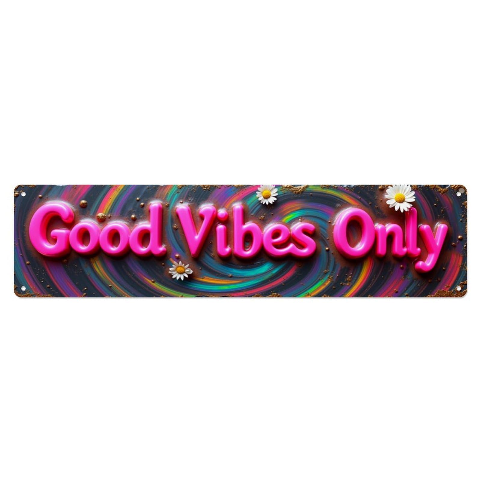 Colorful Swirls Daisies Pink Text Metal Tin Sign Plaque