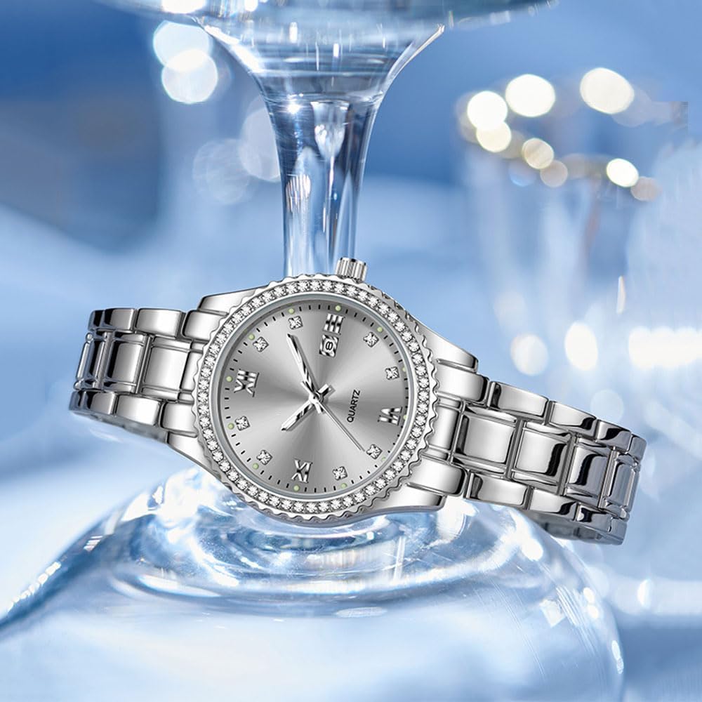 ADSBIAOYE Womens Watch Luxury Diamond Analog Quartz Wrist Watches Silver Stainless Steel with Date Waterproof Ladies Dress Business Casual Bracelet Watch - Image 3