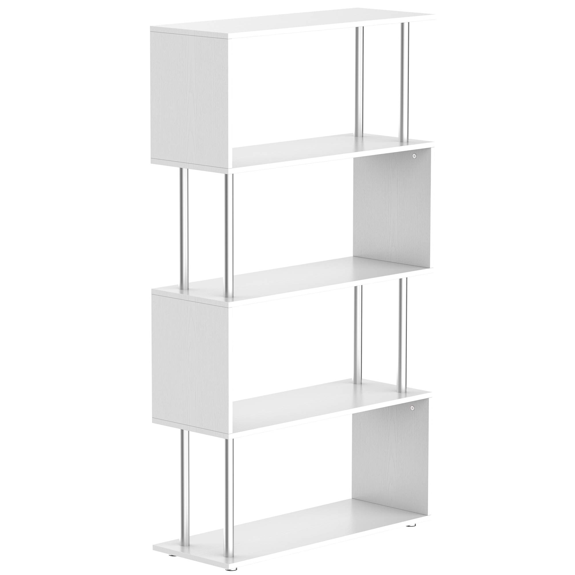 HOMCOM Libreria a 4 Ripiani Design Moderno per Soggiorno 80x30x145cm Bianca | in Legno e Metallo, Libreria Scaffale, per Studio, per Ufficio