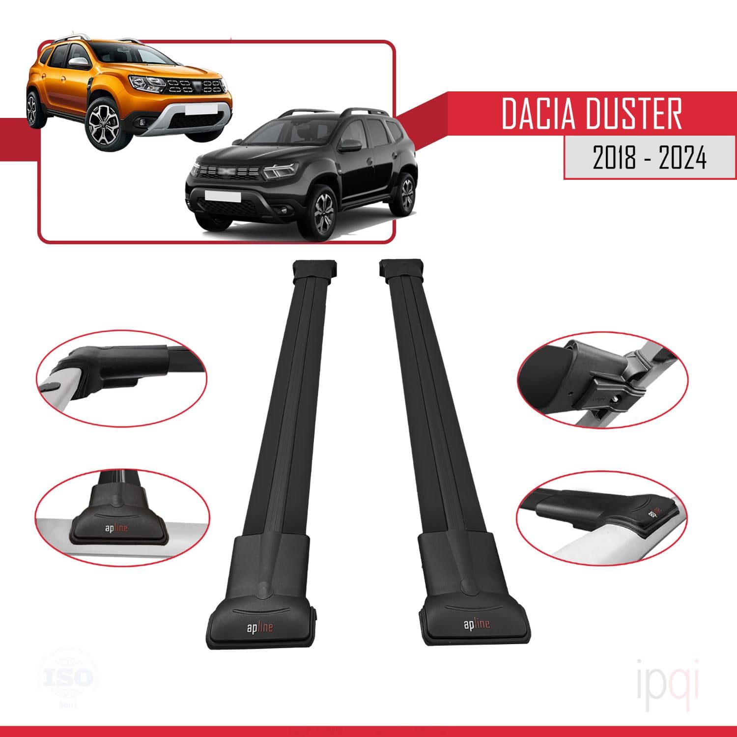 RE&AR Tuning Compatibile con Dacia Duster 2 (HM) 2018-2024 Fly Model Barre Tetto Portapacchi Auto Barre Portatutto Nero Alluminio 2 Barre