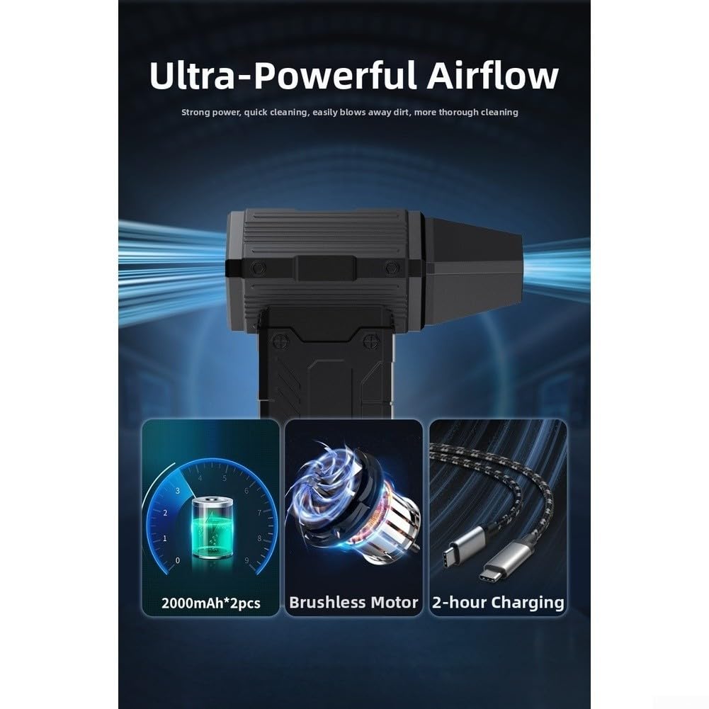 QOXEZY High Turbo Dmuchawa Przenośny bezprzewodowy bezszczotkowy wentylator z wyświetlaczem, technologia Turbo Fan 40000-100000 obr./min, silnik bezszczotkowy, regulowane sterowanie zmienne