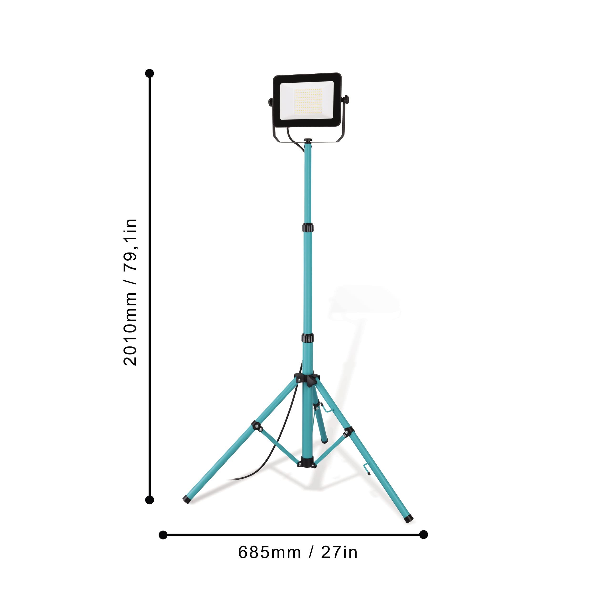 EGLO Baustrahler LED mit Stativ Arbeitsleuchte | höhenverstellbar aus Aluminium und Kunststoff, Arbeitsscheinwerfer in türkis und schwarz, Werkstattlampe schwenkbar, IP65