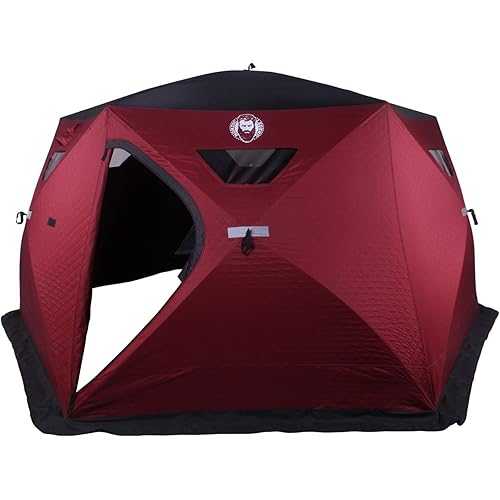 Nordic Legend Hex-Hub 8 Man Portable Thermal Ice Shelter, 112 Square Feet of Fishable Area, Portable 8 Person Wide Bottom Insulated Ice Shelter