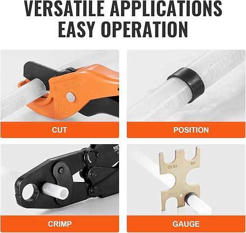 Miniatura 6 de VEVOR PEX - Herramienta de crimpado PEX, herramienta de crimpado de cobre PEX de doble cabezal para anillos de crimpado de cobre PEX de 12 y 34