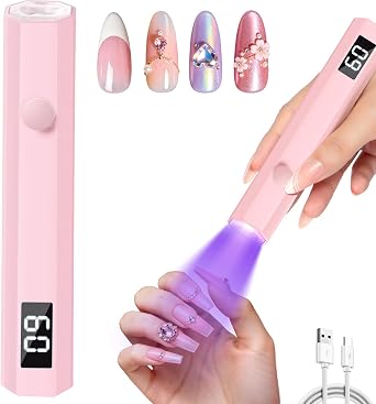 Krofaue Handheld UV Nail Lamp, 180mAh Rechargeable, 20/60s Timer, LCD | Mini portable, 3W fast curing, 180mAh battery, 40 mins cordless use, 20s/60s timers, for gel polish, home DIY, salon, travel