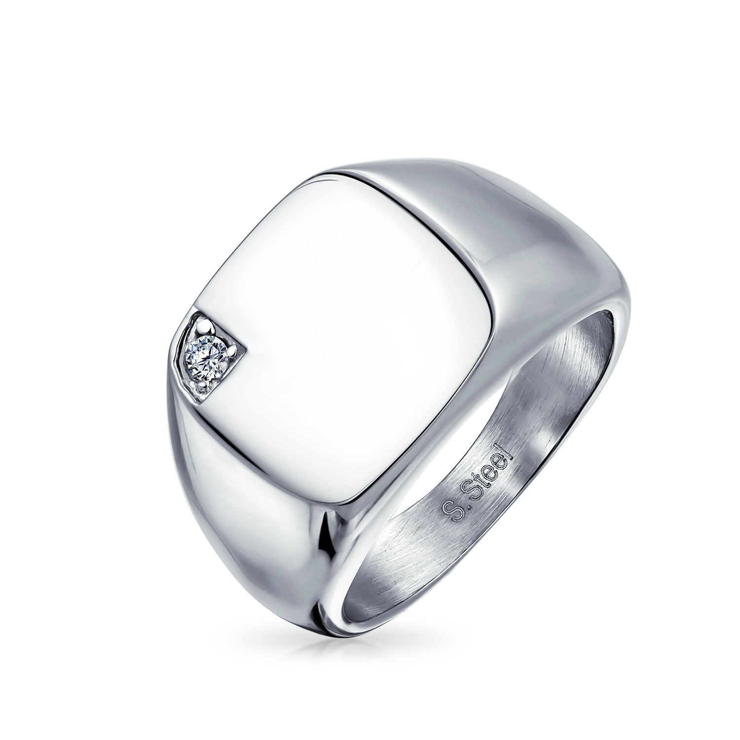Bling Jewelry Anillo De Sello Geométrico Grande Con Iniciales Personalizadas Para Hombres Adolescentes En Acero Inoxidable Negro O Plateado Acabado Pulido De Espejo Personalizable