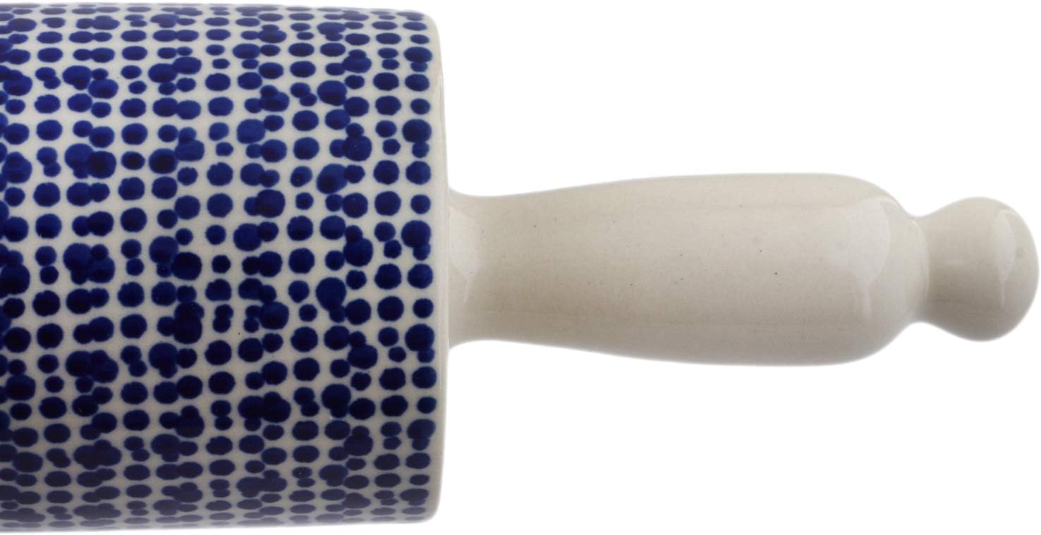 Polmedia Polish Pottery Rolling Pin UNIKAT - Spotted Garden Pattern Handmade in Boleslawiec Poland + Certificate of Authenticity