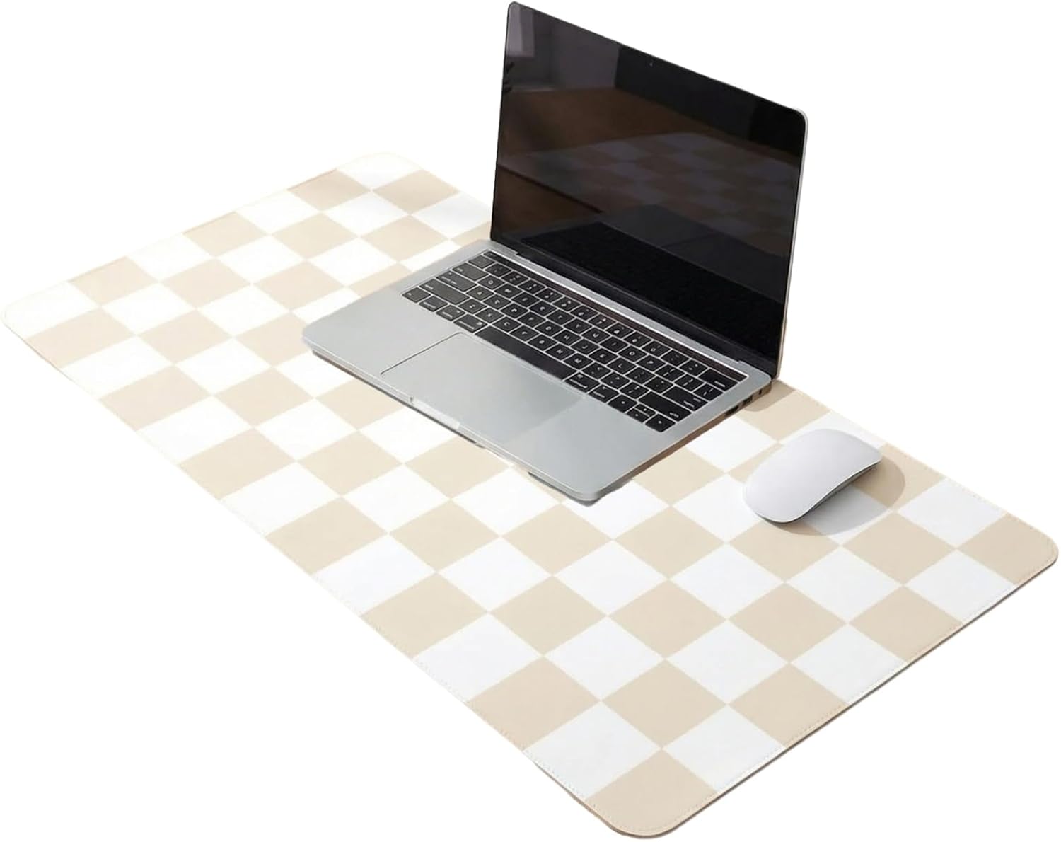 Checkered Desk Mat, 31.5x15.7 Inch Large Desk Pad, Beige Cute Desk Accessories, Non-Slip Mouse Keyboard Pad for Office Gaming Home Decor