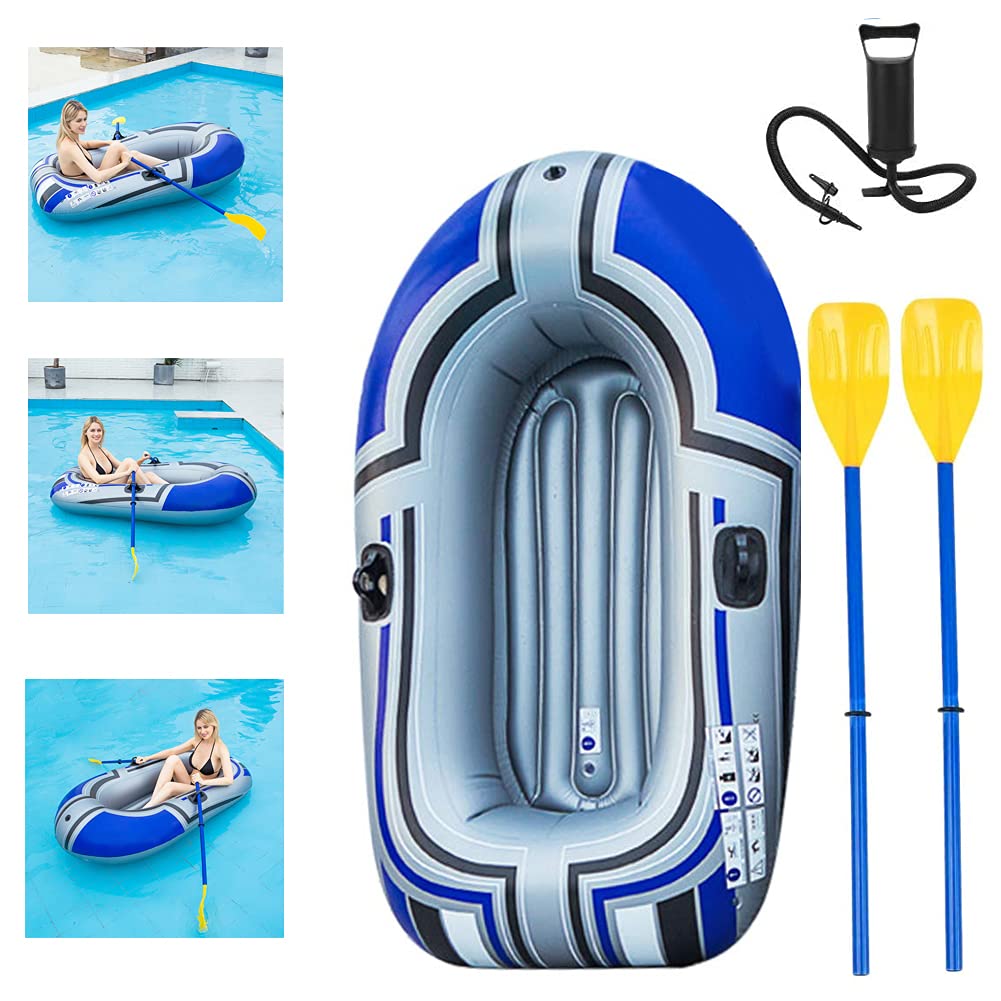 Bateau Gonflable PVC 1 Personne Portable Pliable Dur Pêche De Fond Drift Raft Kayak avec Pagaies Et Pompe (150x100cm)