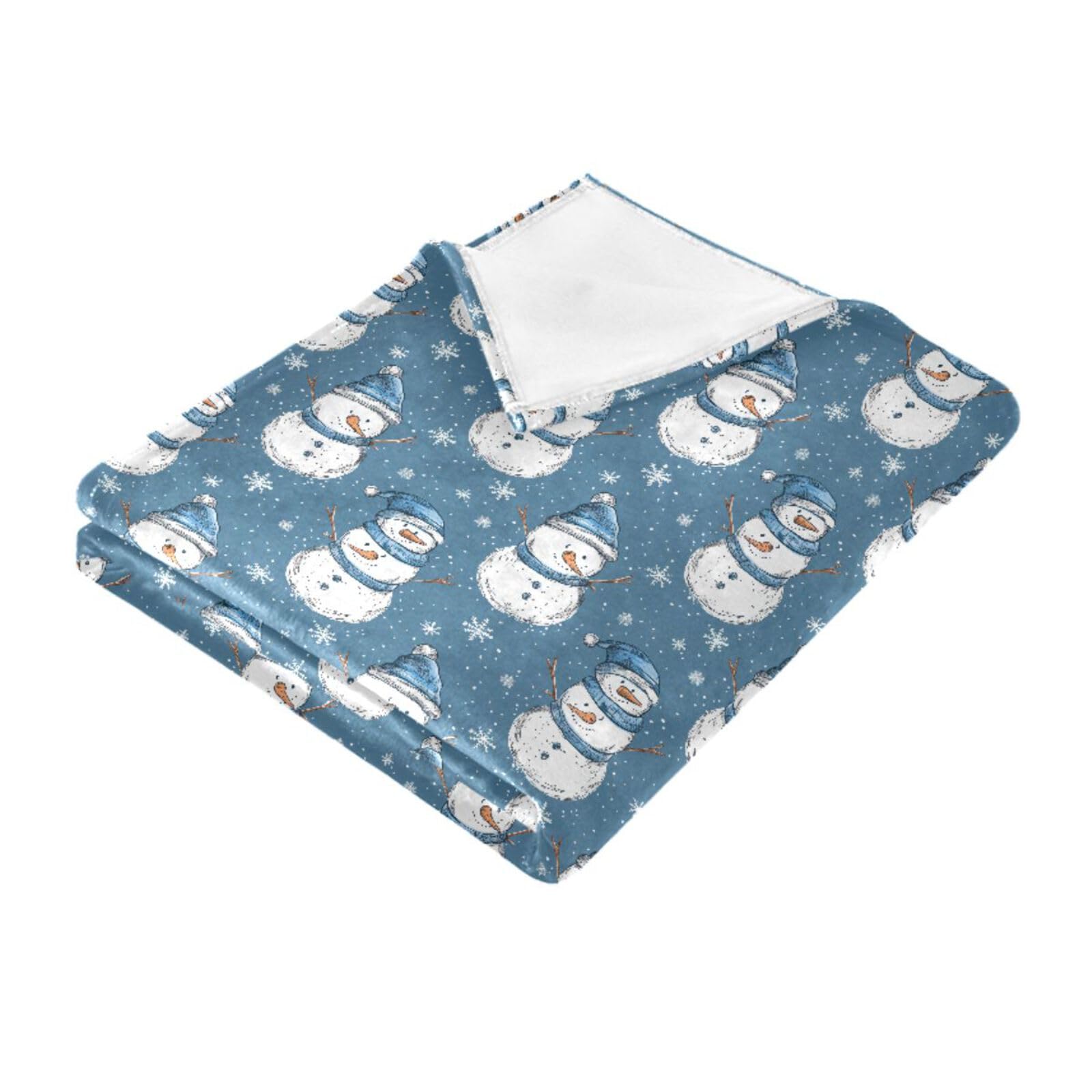 Couverture douce pour canapé salon bleu bonhomme de neige 152x228cm