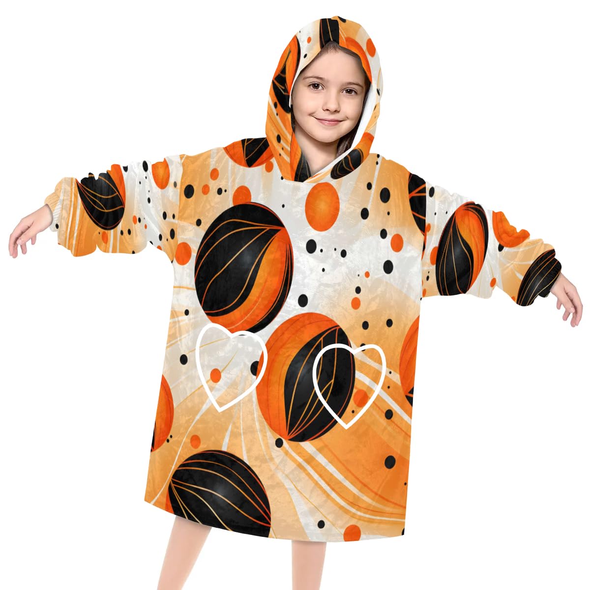 Pardick Wearable Blanket Hoodie for Kids, Orange Baseball Fleece Sweatshirt Blanket Oversized Blanket Sweatshirt with Pocket Flannel Warm Hooded Blanket 6-10 Year Old Girl Boy Gift, One Size