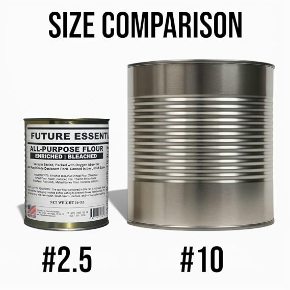 Future Essentials All Purpose Flour Shelf-Stable, Long-Term Storage Baking Flour for Emergency Preparedness & Everyday Cooking Made in the USA, 12 Cans (16 oz Each), #2.5 Size Can