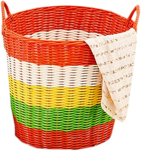 Cesta de ropa sucia tejida Cestas de almacenamiento de ratán de plástico Cesta de lavandería tejida (naranja)