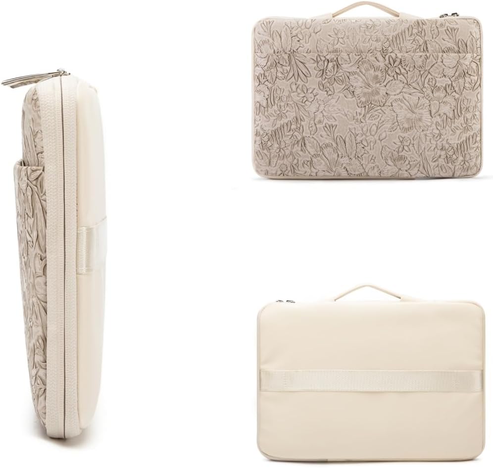 Kinmac Embossed PU Leather 360° Heavy Duty Protective Laptop Sleeve with Poacket (Apricot Flower, 16 inch-16.2 inch)