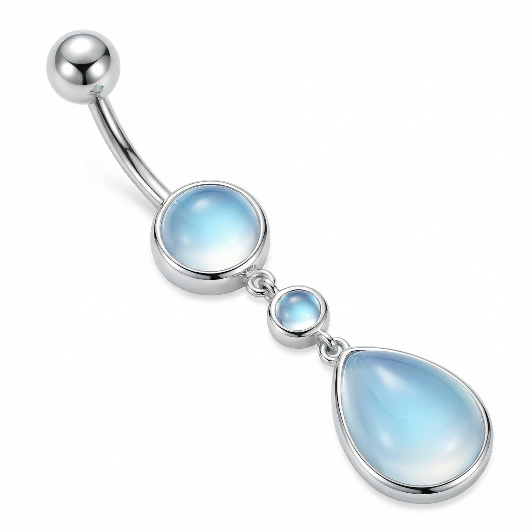 Piercing para ombligo con piedra lunar para mujer, plata de ley 925, 14 g, diseño elegante