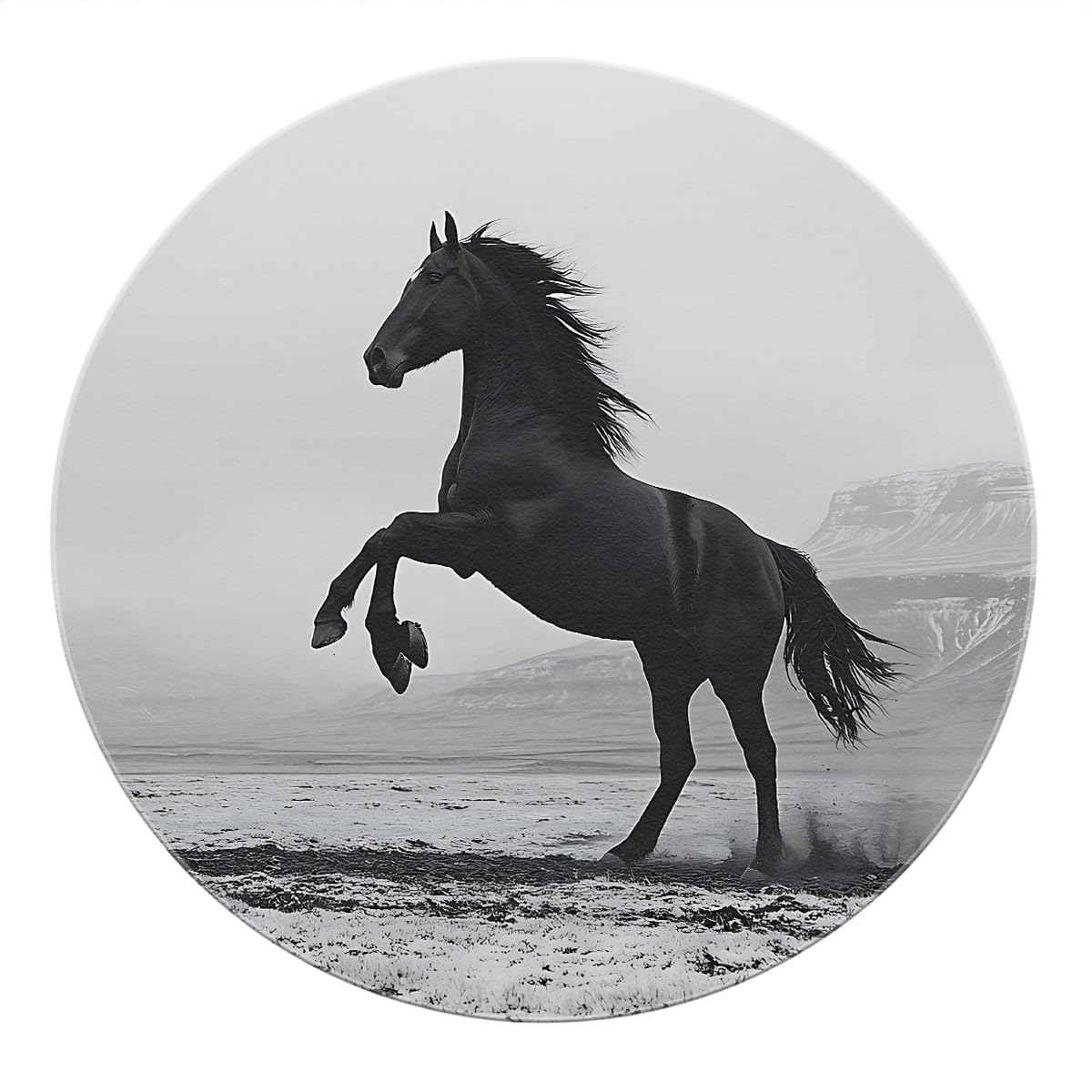 Realistic Black Horse Round 100cm Tapis Ronds Modernes pour Salon Animaux Facile Nettoyer Chambre Assise carpette Fine Descente de lit Pliable