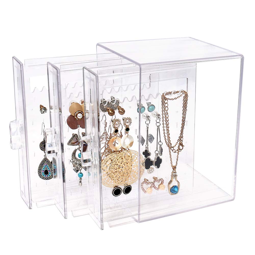 JenseitsAcrylic Earring Holder Organizer, Clear Earring Organizer, Dustproof Earring Storage Box Case,Durable Jewelry Organizer For Stud Earrings Display Stand With 3 Vertical Drawer, Easy to See(Transparent)
