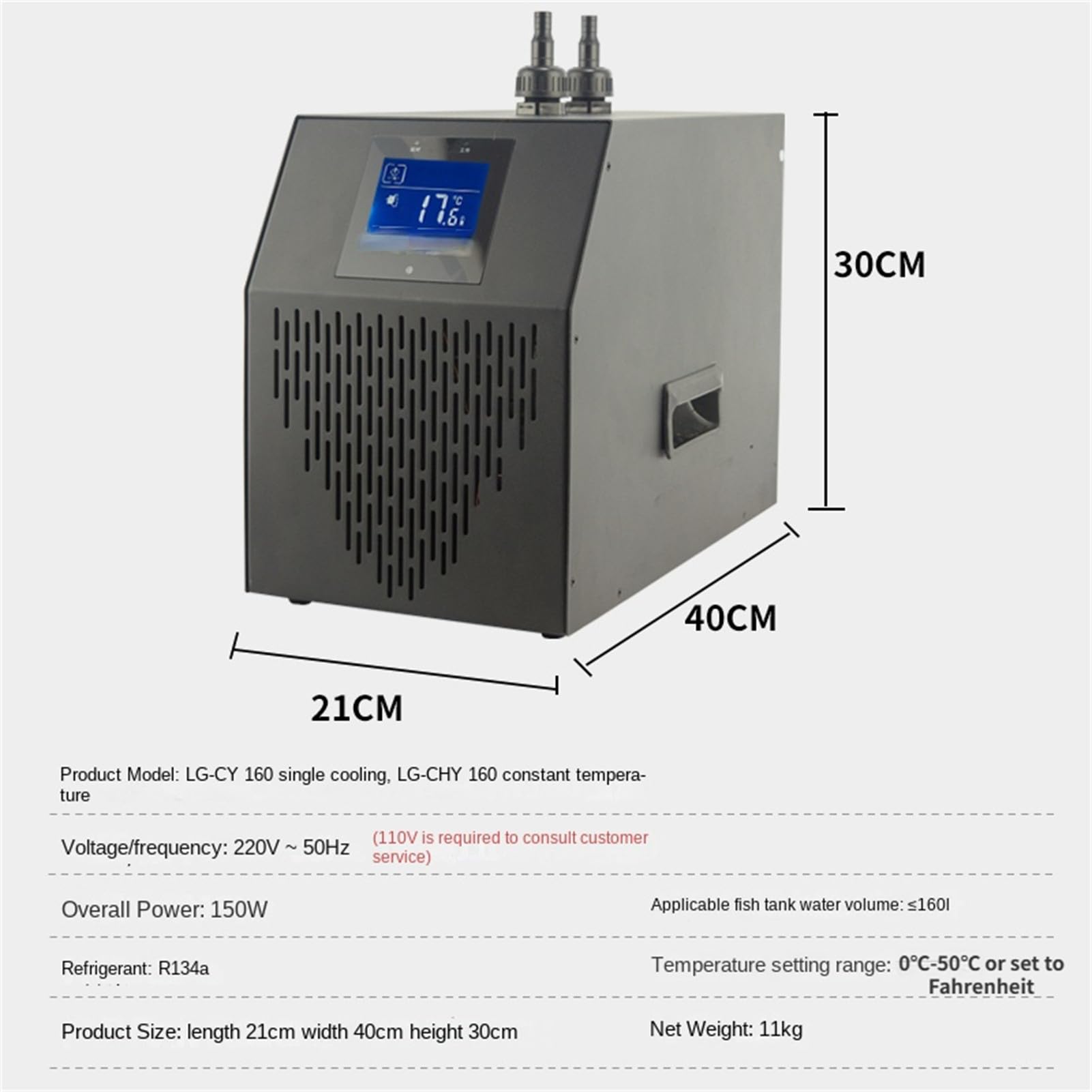 Enfriador de Agua de Acuario 160L Sistema de Calentador de Tanque de Peces 10-40 ℃ Dispositivo de Temperatura Constante 150W refrigeración sostenible