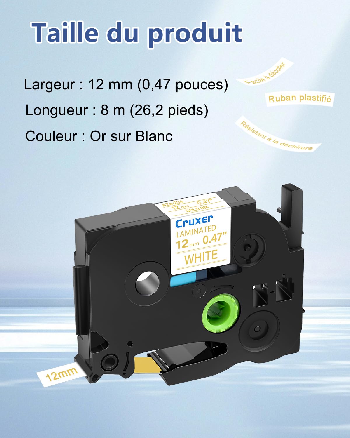 Cruxer Lot de 40 Compatible TZE-234 pour P-touch Or sur Blanc 12 mm