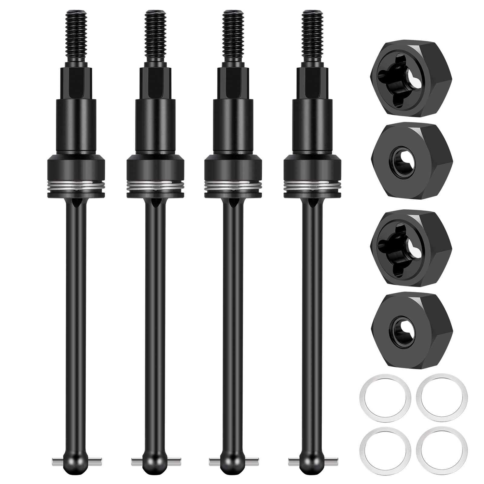 BRKRC Steel CVD Drive Shaft Front and Rear CVD Driveshaft Wheel Hex Adater Set for Arrma 1/18 Granite Grom Typhon Grom Mega 380 Upgrade Parts (Black)