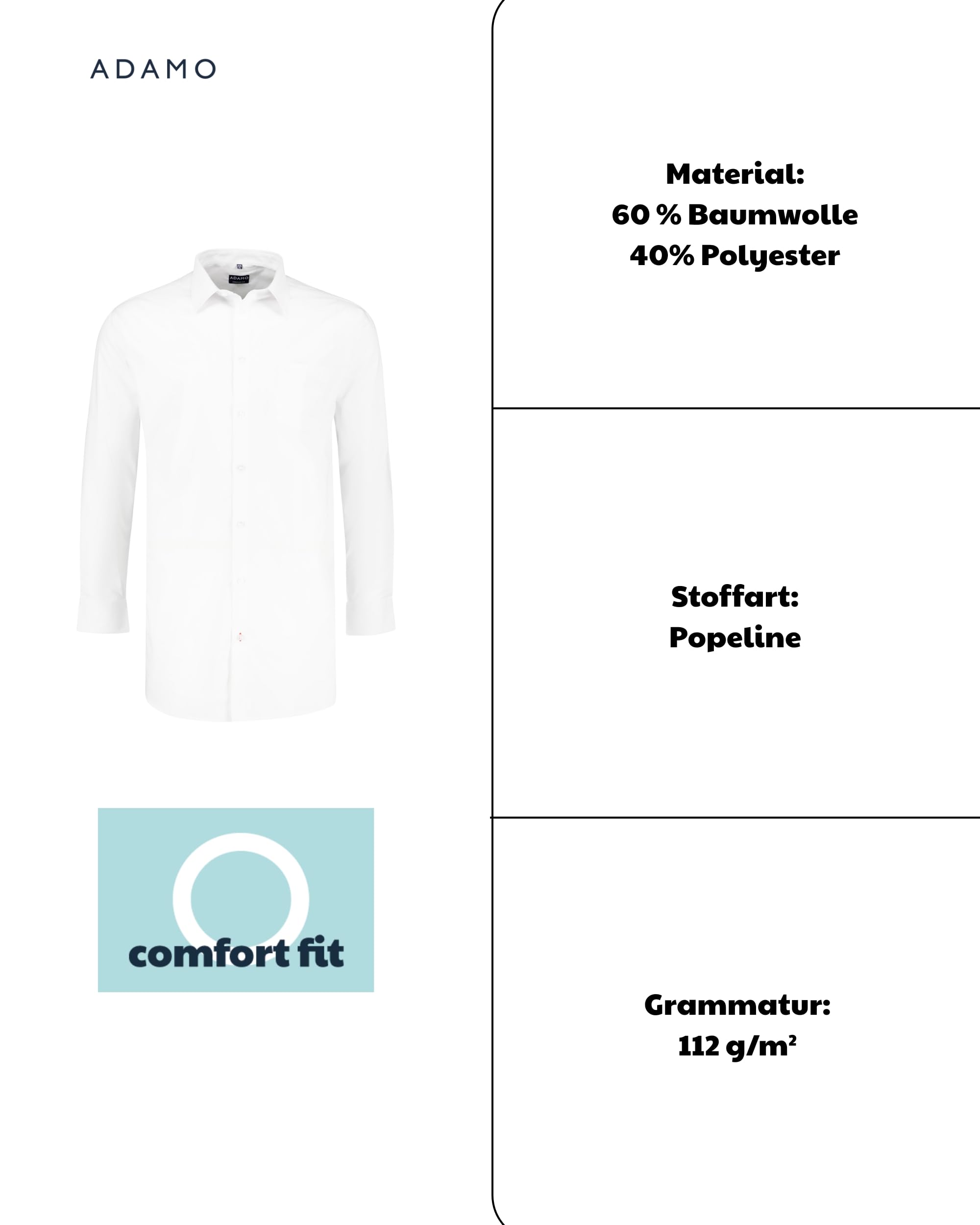 ADAMO Camisa de manga larga Comfort Fit para hombre, serie 'John' en tallas grandes de 2XL a 10XL