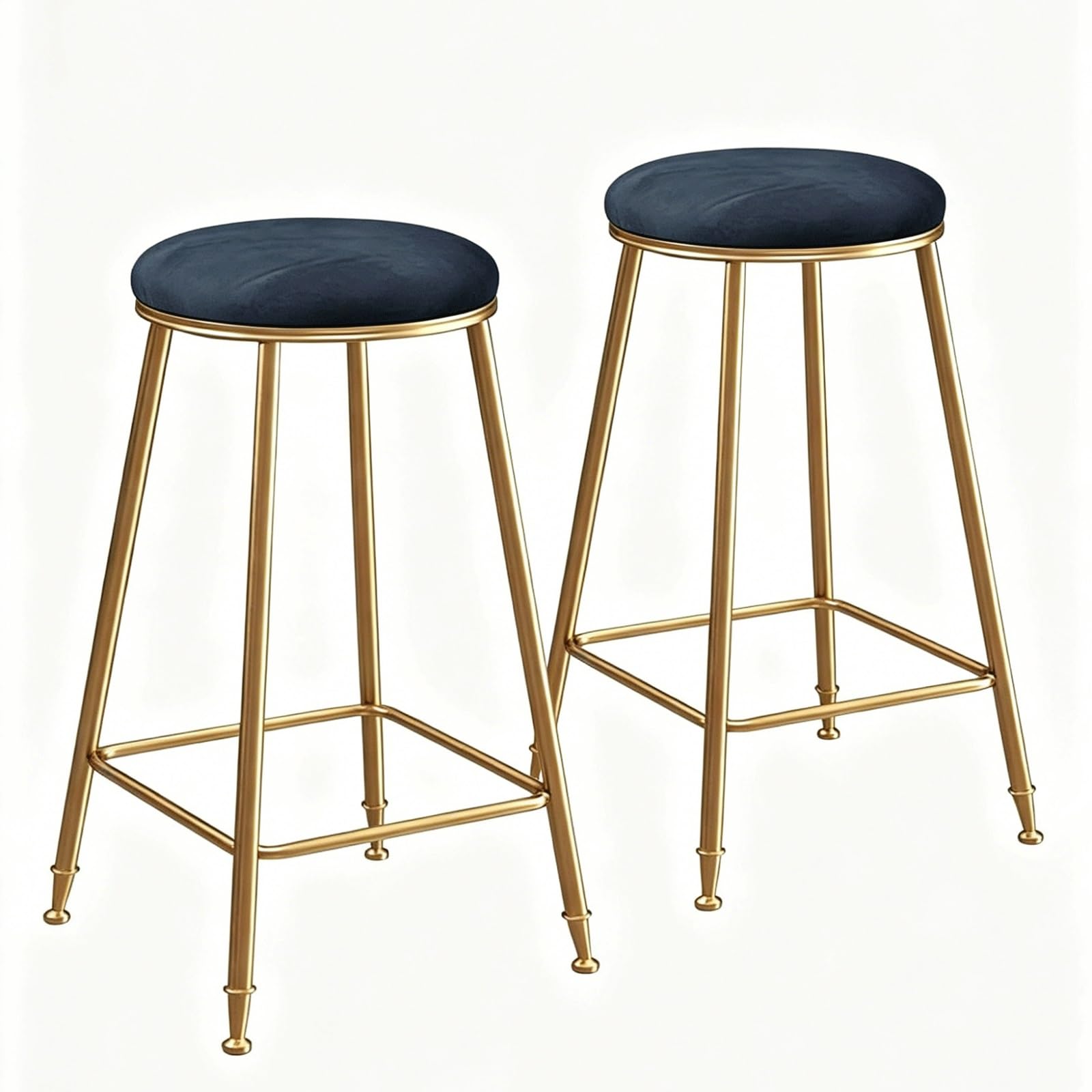 HNYJVZEVG Set of 2 Velvet Bar Stools,Round Padded Counter Stools with Gold Metal Frame, Fixed Height Bar Chairs with Footrest High Chair(Nero,65cm (25inch))