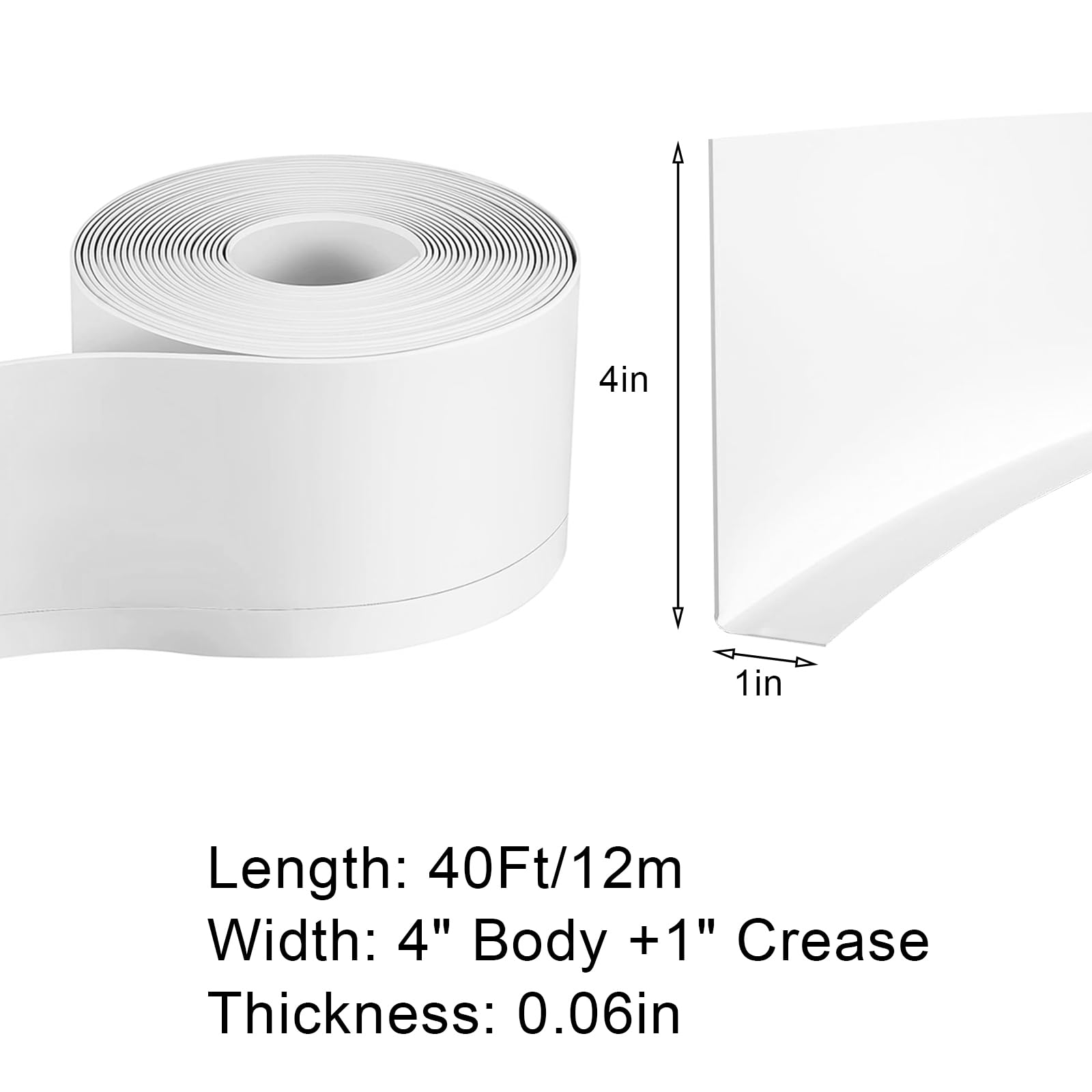 Miękka listwa przypodłogowa z PCW, 100 x 12 mm, samoprzylepna listwa podłogowa, elastyczna listwa ozdobna, przejście ścienne do kuchni i łazienki (biała, 12 x 10 cm)