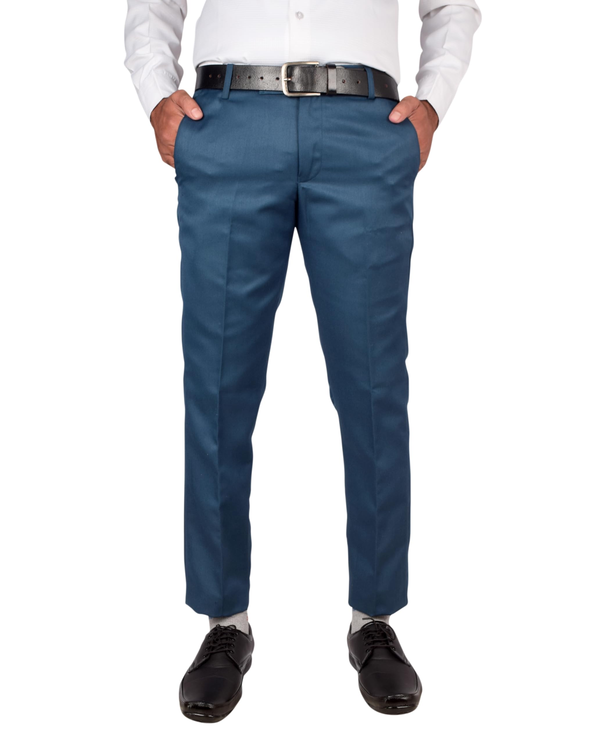 Formal Pant for Men Regular Slim Fit, Polyester Fabric Non-Stretchable Casual Pants Dark Blue.-picture-34