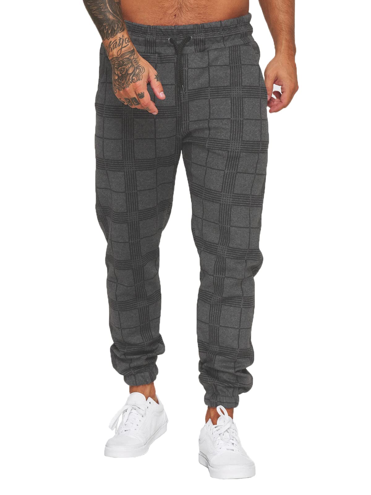 Pantalons de Jogging Pantalons d'entraînement pour Hommes Pantalons de Sport Coupe Ample Pantalons de survêtement Longs Pantalons décontractés à Carreaux pour Hommes