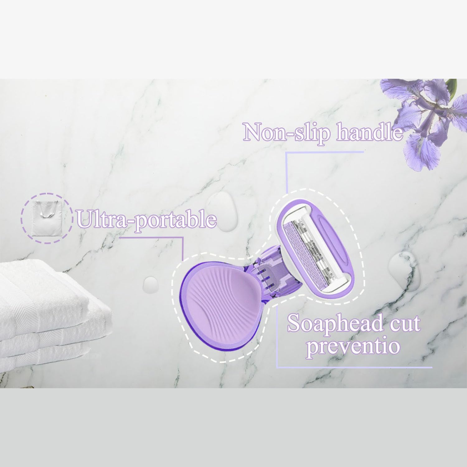 AOUGO Travel Essential Razor for Women, Purple 4 blade razor 3 refill Safety Mini Razor, Easy Replacement Lightweight & Compact (purple)