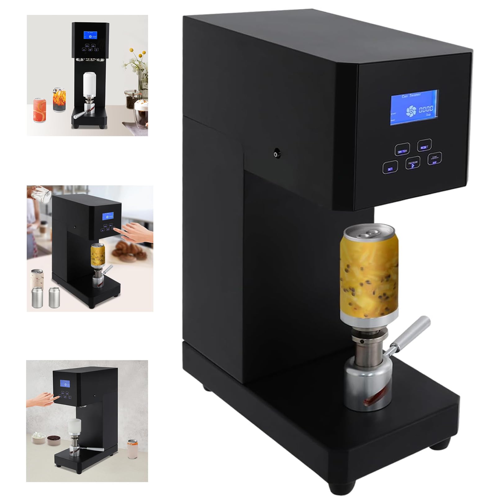 BOOZXCV Semi Automatic Can Sealer Machine, 370W Commercial Automatic Cup Sealing Machine, Commercial Soda Can Sealing, Glass Plastic Tin Can Cup Can Sealer with Counter (Black)