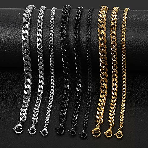 3-11mm Men's Bracelets Stainless Steel Curb Cuban Link Chain Black Gold Color Silver Color Bracelet For Women Jewelry KBM03 337A1 (Black Color-Wide: 3mm - Length: 18cm(7inch))