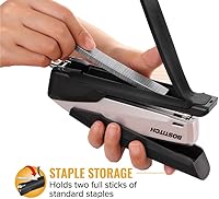 Vista 3 de Bostitch Office Executive - Engrapadora de escritorio de metal, 3 en 1, con resorte, un dedo, compartimento de almacenamiento de grapas y removedor