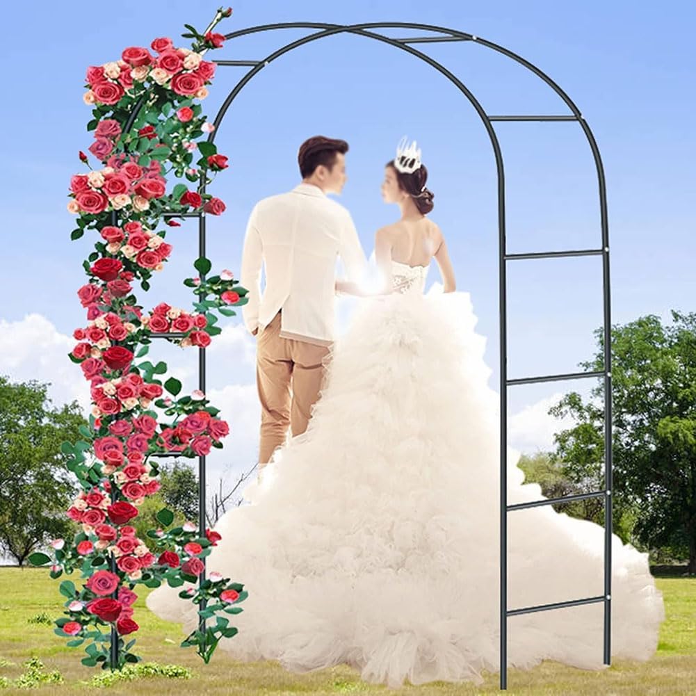 Black Steel Garden Arbor Wedding Arch Metal Arbour Pergola Tubular Frame Trellis Archway for Climbing Plant Roses Vines 180Cm 140Cm Wide,Green,W1.2M*H2.2M