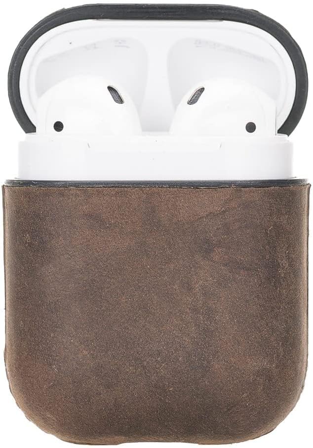 HARDISTON Genuine Leather Handmade Apple AirPods 1-2 - Hard Case with Keychain Clip - Support Wireless Chargers - Compatible with AirPods 1-2 (Mocha)