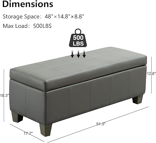Miniatura 23 de Otomana de piel sintética negra con almacenamiento, banco rectangular extra largo de almacenamiento para dormitorio y sala de estar Negro