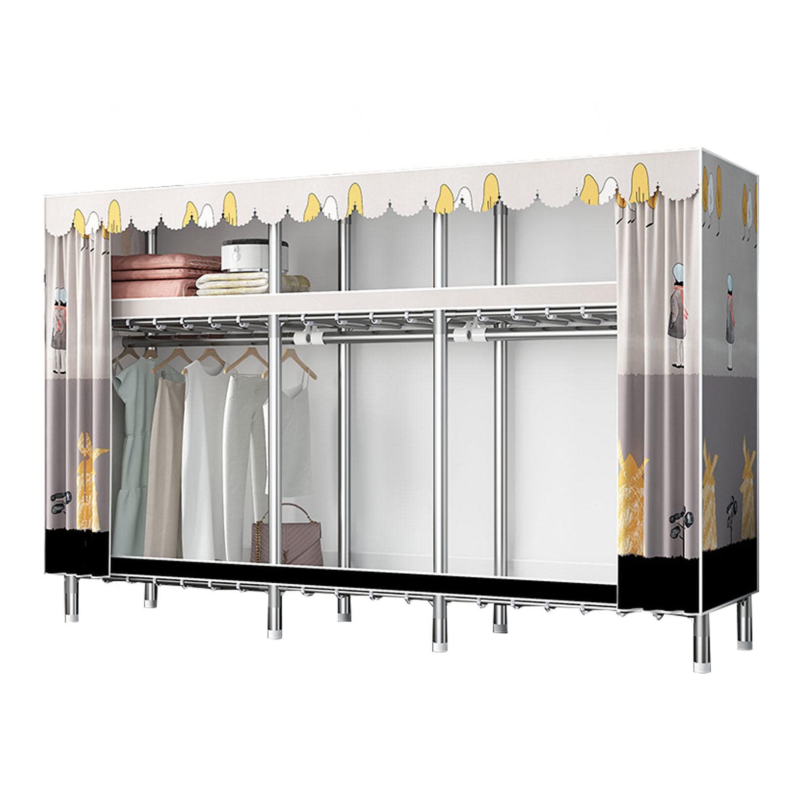 Kleiderschrank Tragbare Kleiderschrankregale mit Kleiderstange, Regale, Kleiderschrank-Aufbewahrungsorganisator für Schlafzimmer, Wohnzimmer,C-222x45x169cm