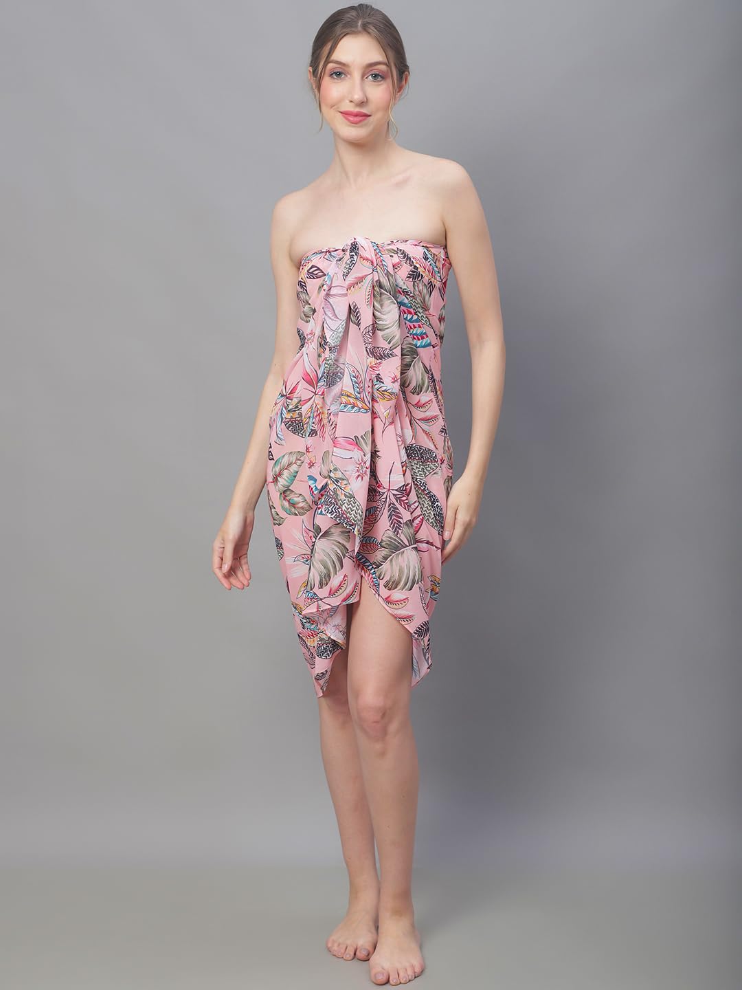Claura Pink Tropical Printed Swimwear Cover Up Sarong Bottom 2