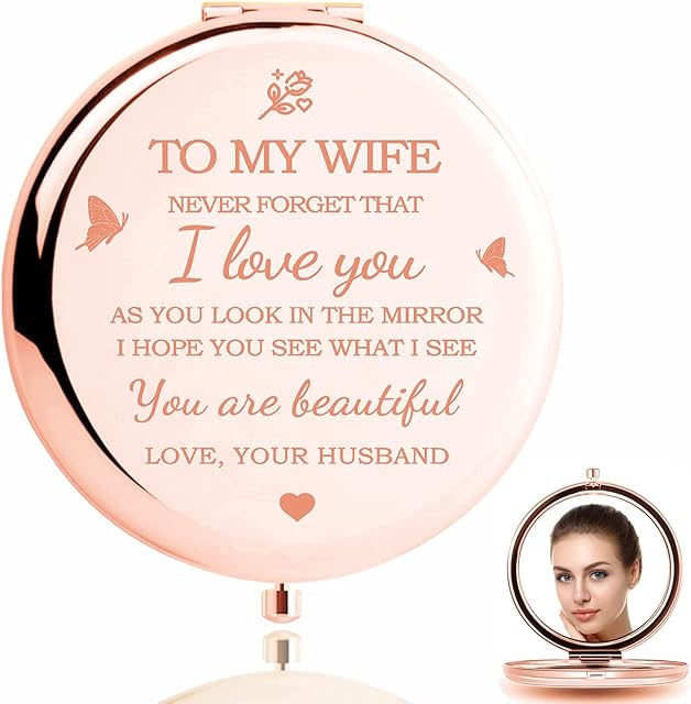 Gifts for Wife,Gifts For Her-I Love You Wife Gift Compact Mirror-Romantic Gifts for Her Birthday,Wedding Anniversary,Valentines Day,or Christmas (Rose Gold)