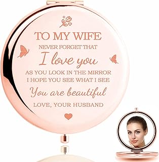 HZJ-AIGO Gifts for Wife,Gifts For Her-I Love You Wife Gift Compact Mirror-Romantic Gifts for Her Birthday,Wedding Anniversary,Valentines Day,or Christmas (Rose Gold)