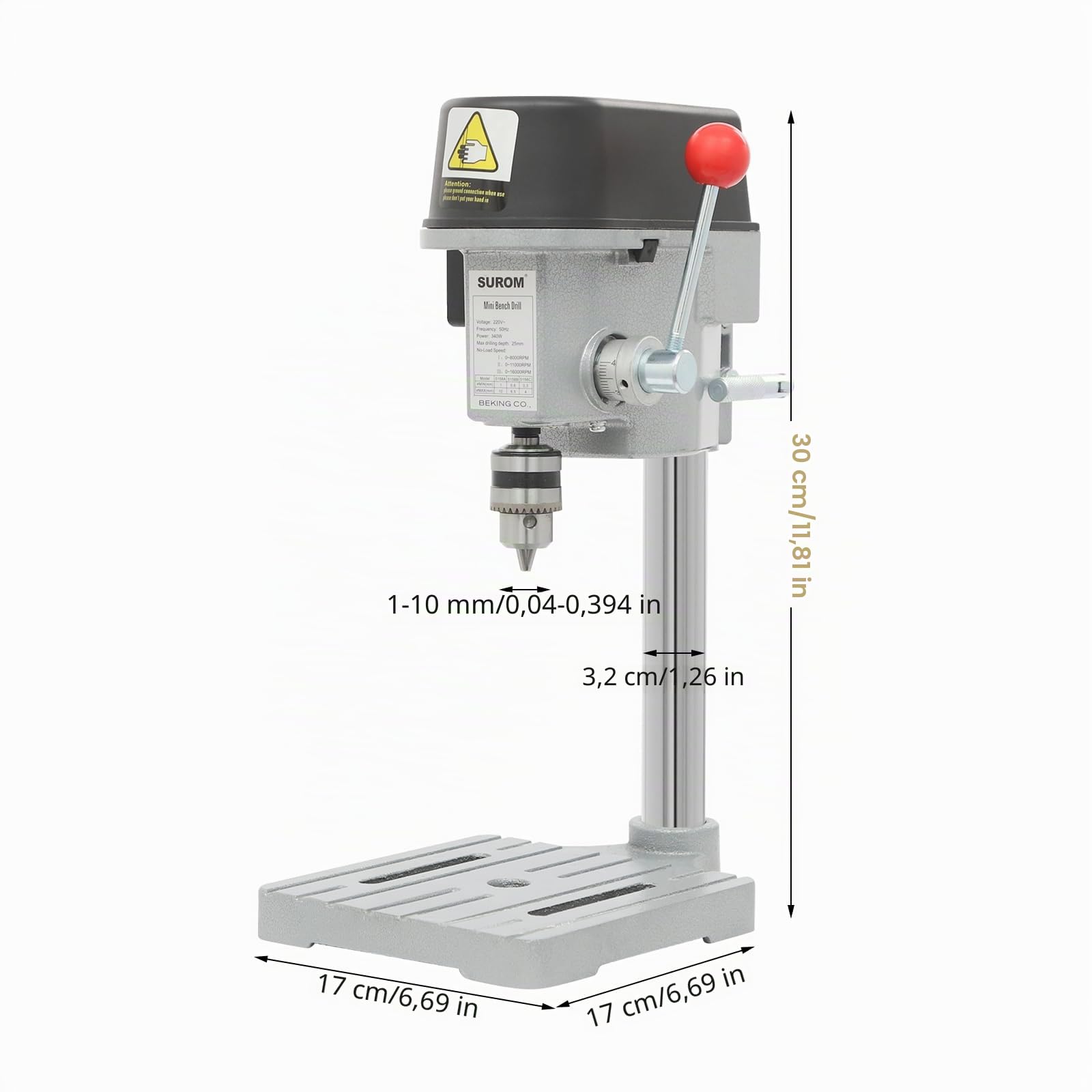 Taladro de banco de trabajo portátil de 340 W taladros de columna de velocidad ajustable para bricolaje y modelismo